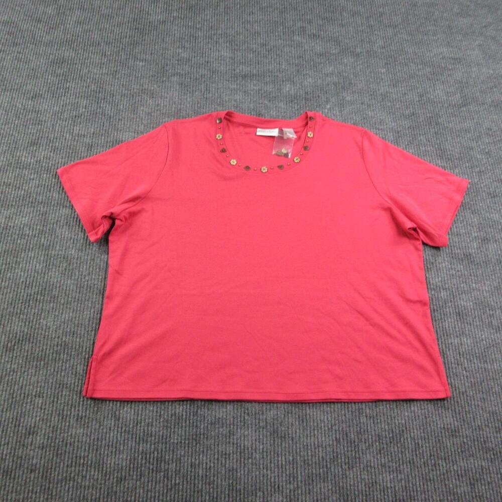 Draper's & Damon's Shirt Womens 3X Pink Crew Neck Short Sleeve Beaded Accents